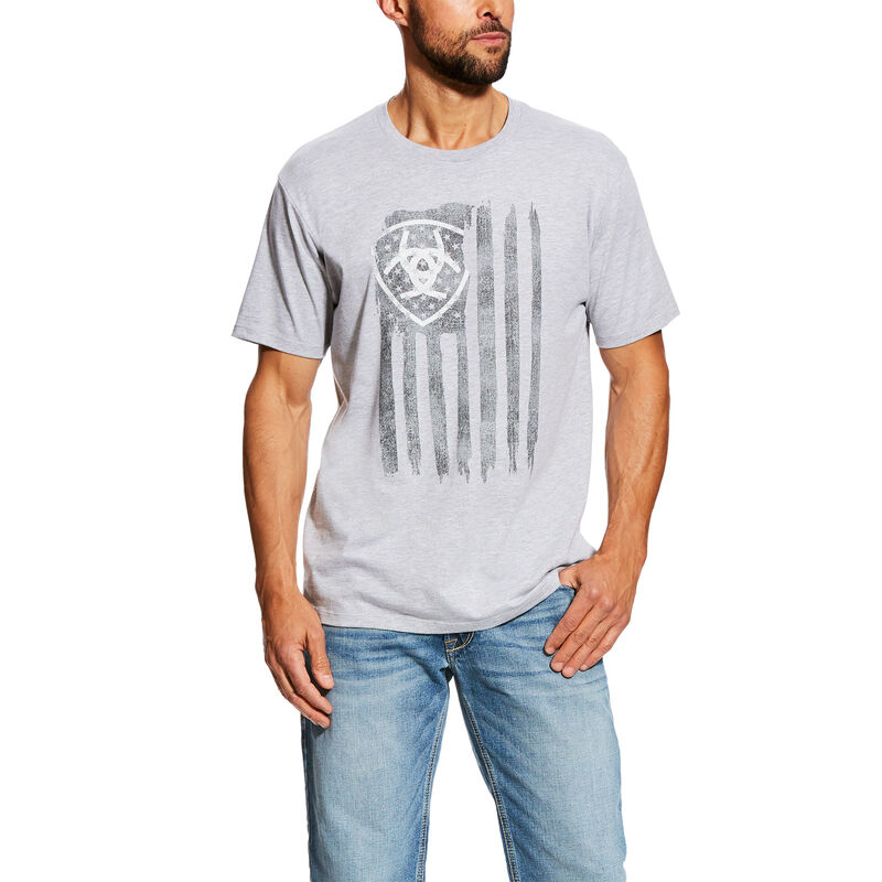 Ariat Western: Vertical Flag Camisetas Hombre - Gris (WRKPI3782)